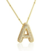 QVVWOPQ A-Z Bubble Letter Necklace Gold Rhinestone Letter Pendant Chain Layering Necklaces for Women Jewelry Gifts