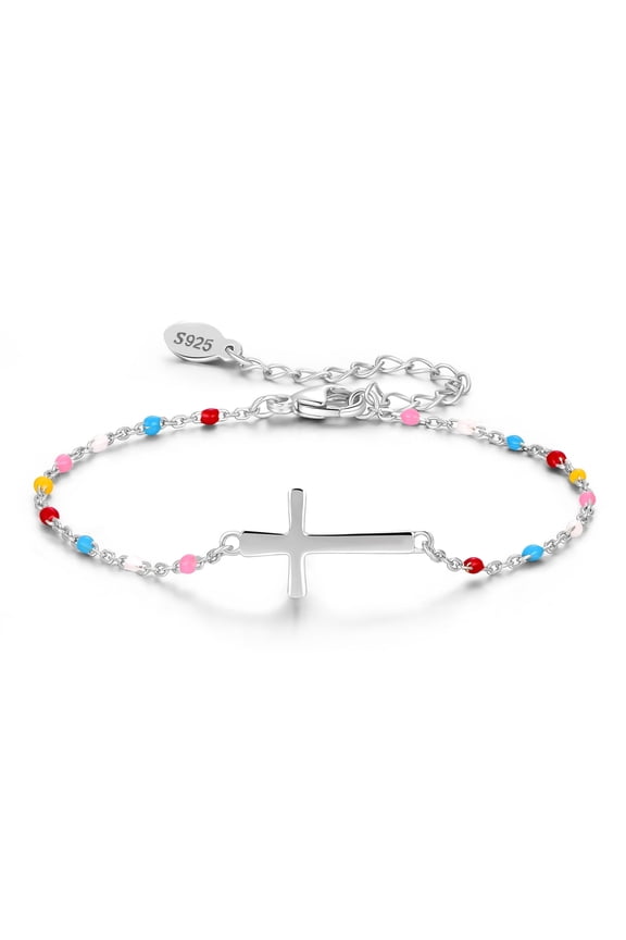 925 Sterling Silver Cross Bracelet for Women ,Adjustable Cross Faith Bracelet Confirmation Gift for Women with Gift Box)