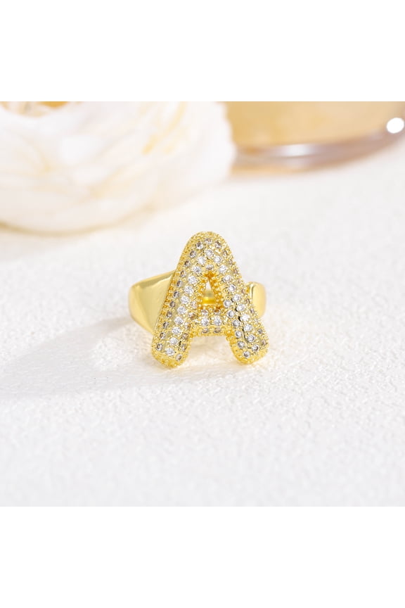 First letter full diamond zircon women's ring, 14K gold-plated opening women's ring, personalized jewelry with your name first letter