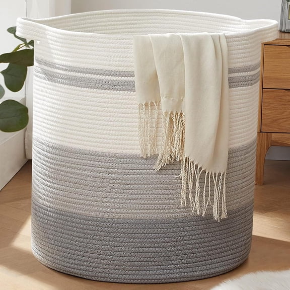 QW 120L Laundry Baskets Hamper with Handles, Decorative Basket for Living room, Woven Storage Basket for Toys Bin,Pillows, Blankets, Clothes-20x22.5in-Gradient Grey