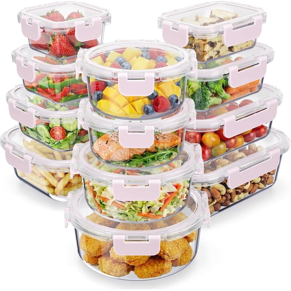 QW Borosilicate Glass Food Storage Containers with Lids 24 Pieces, BPA-Free Stackable Lunch & Leftover Containers, Microwave, Freezer & Dishwasher Safe, 100% Airtight Leak-Proof, Black