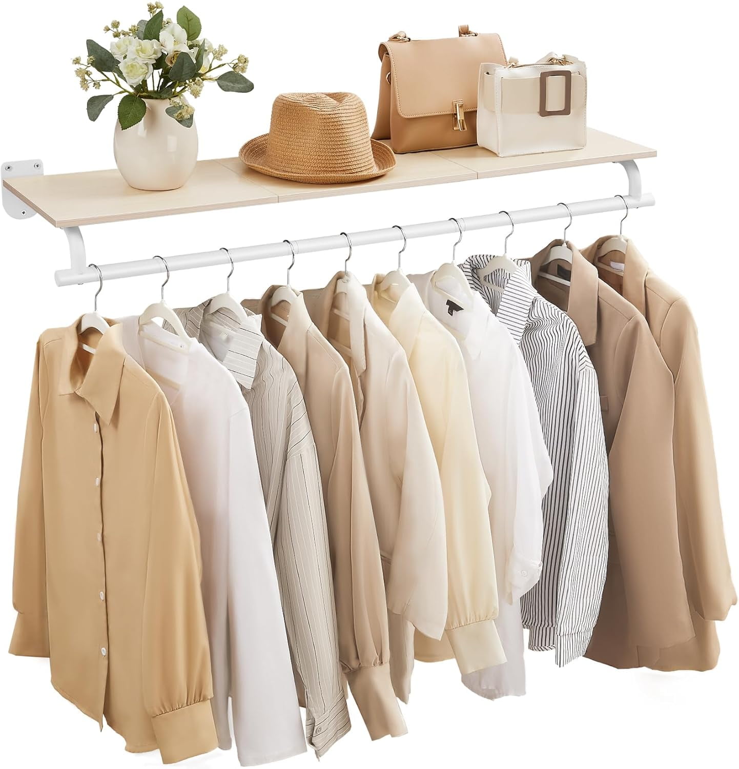 QW Clothes Rack with Top Shelf, Wall Mounted Clothing Rack, with ...