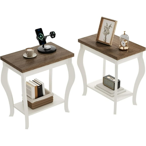 QW End Tables Living Room, Side Tables Living Room with Curved Legs and Storage Shelf, Small End Tables for Small Spaces, Soft White