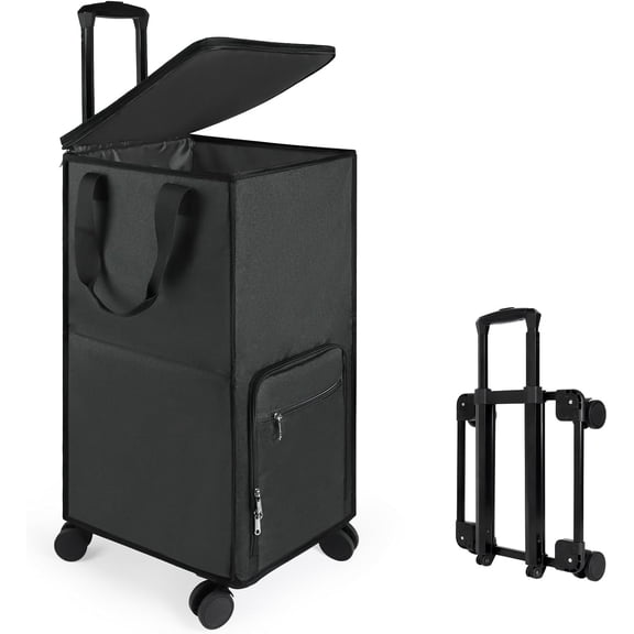 QW Extra Large Rolling Laundry Basket with Removable Wheels & Zipper Lid, Freestanding Laundry Hamper, Collapsible bag for Clothes Storage, Wheeled Cart for College Dorm Apartment Laundry Room