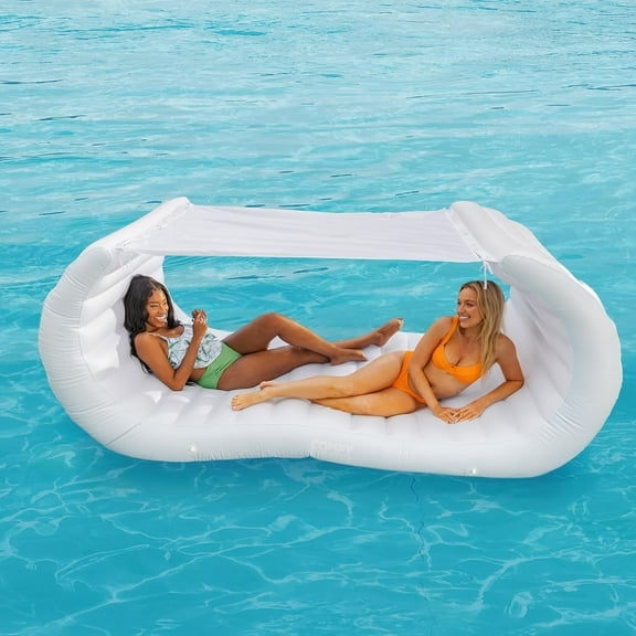 QW  Inflatable Pool Couch - White Pool Float, Floating Cabana, Luxury Pool Float for Adults