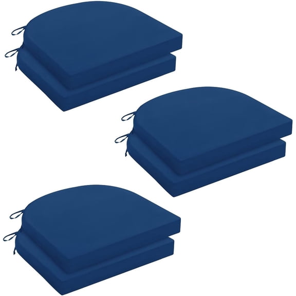 QW Outdoor Chair Cushions Set of 6, Water Resistant Patio Chair Cushions with Ties, Outdoor Seat Cushions for Patio Furniture, 17"x16"x2", Royal Blue