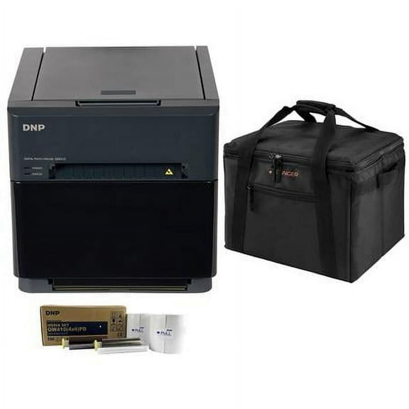 DNP QW410 4.5-inch Dye-Sublimation Professional Event Photo Booth Printer Essential Bundle with 4x6-inch DNP Digital Media, 2 Rolls (300 Total Prints), Slinger Printer Case