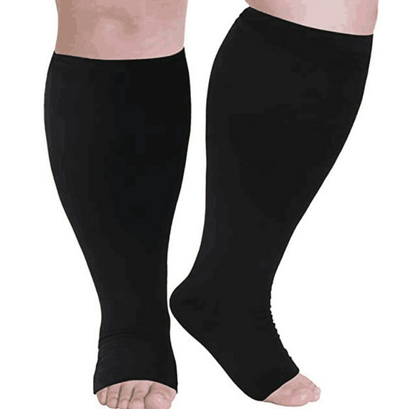 QWANG 20-30 MmHg Plus Size Knee High Toeless Compression Stockings Wide Calf Compression Socks for Woman Men