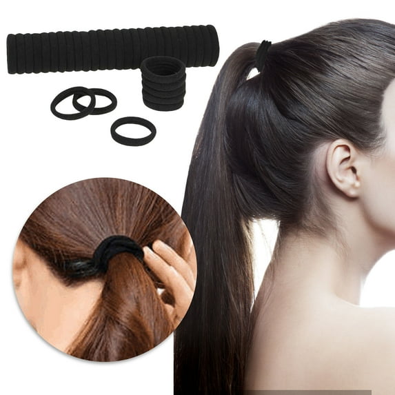QWANG 50Pcs Black Thick Seamless No Slip Hair Bands Elastic Ties Soft Ponytail Holders for Women Girls