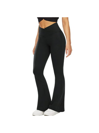 QWANG Women's Black Flare Yoga Pants, Crossover High Waisted