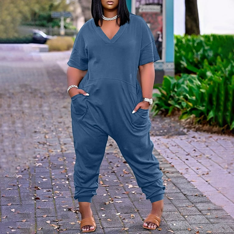 Casual Solid Pocket V Neck Loose Jumpsuits Casual Solid Pocket V Neck Loose Jumpsuits