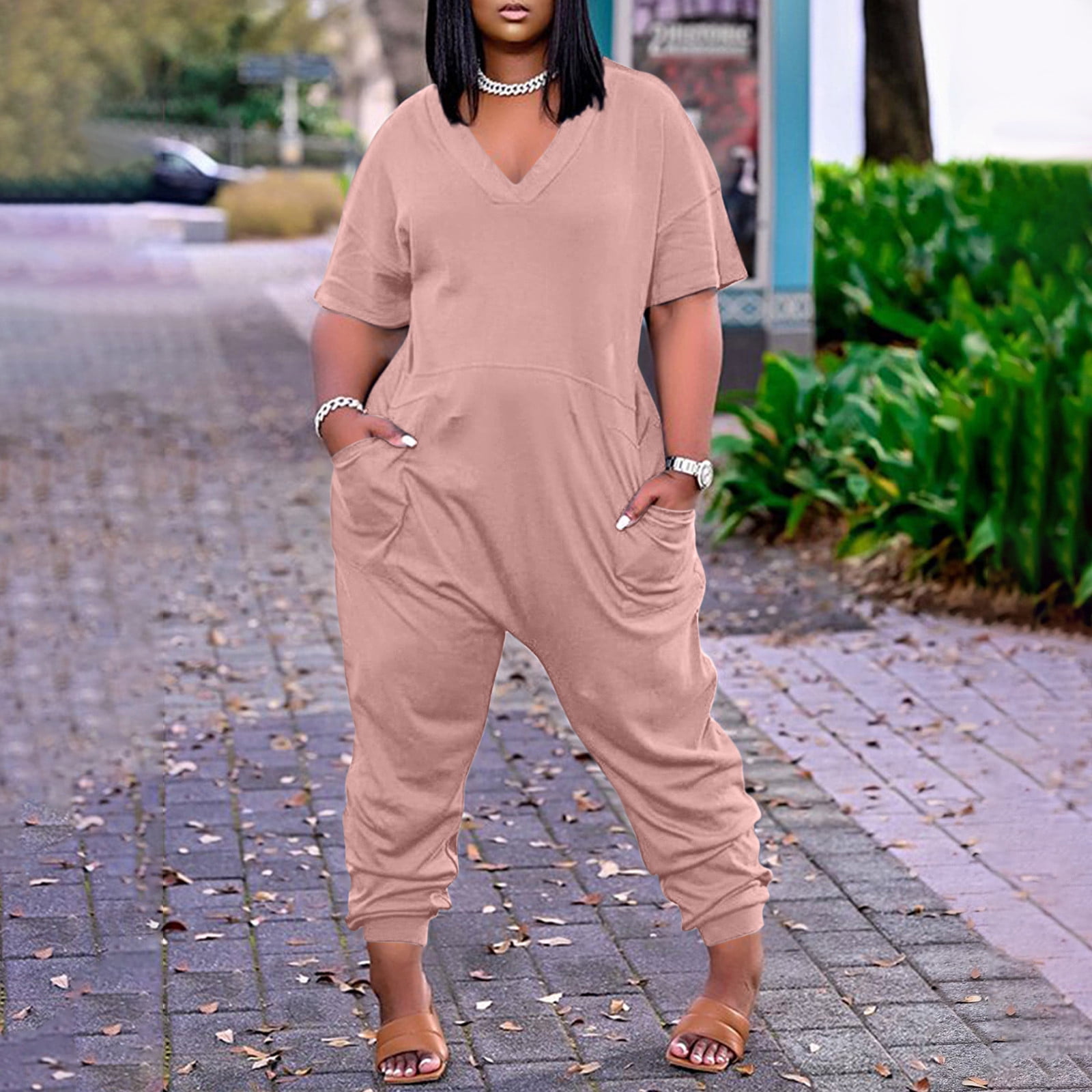 Casual Street Solid Backless Zipper V Neck Regular Jumpsuits Casual Street Solid Backless Zipper V Neck Regular Jumpsuits