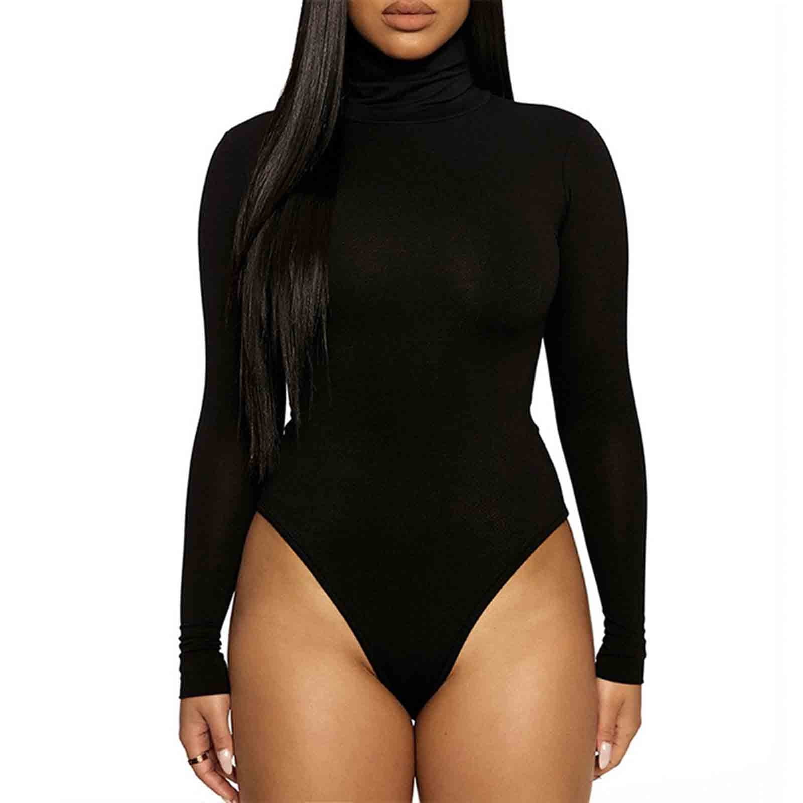  Sexy Bodysuit Tops for Women Solid Collared Tee Black