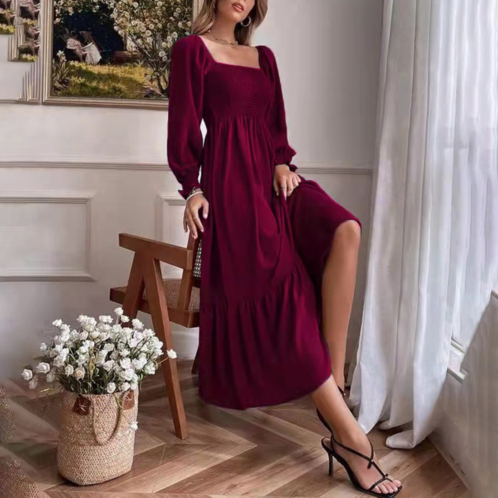 Burgundy Satin High Waist Ruffled Hem Maxi Dress Burgundy Satin High Waist Ruffled Hem Maxi Dress
