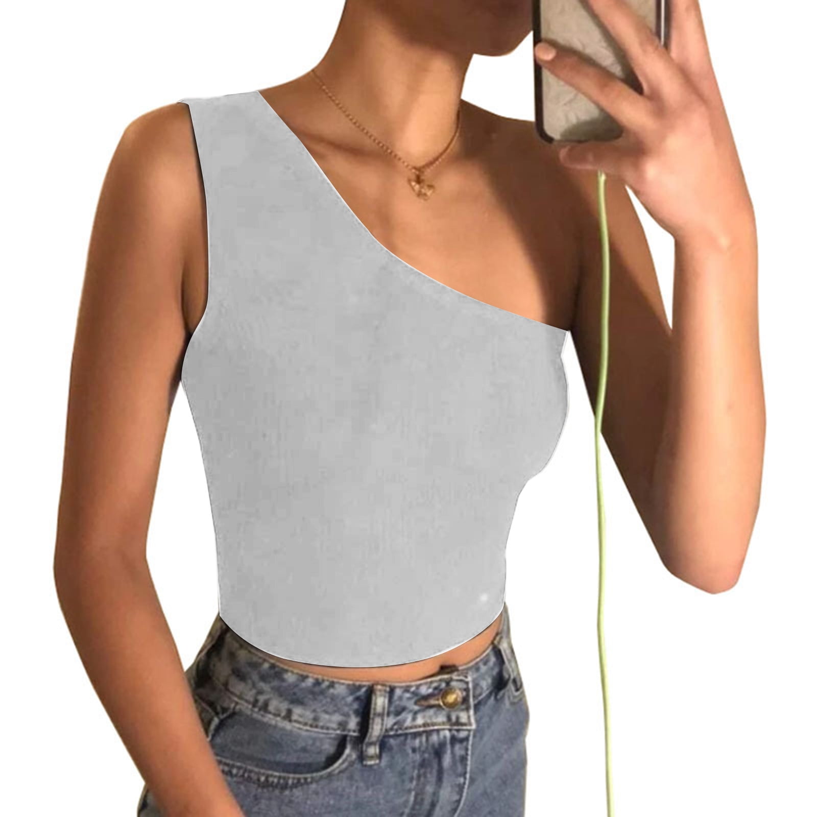 QWANG Womens Sexy One Shoulder Double Lined Seamless Backless Sleeveless  Going Out Trendy Crop Tank Tops,Tube Crop Top Party - Walmart.com