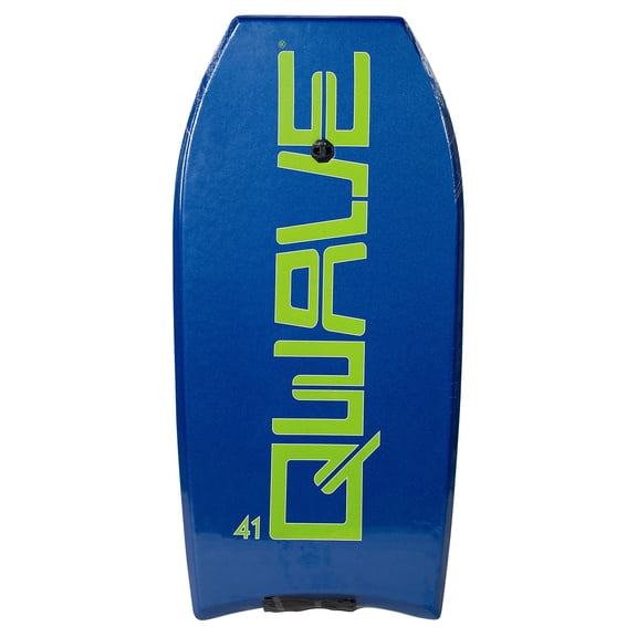 QWAVE 41" Lightweight Hard Slick Performance Bodyboard with Leash, 155-195 lbs, Royal Blue