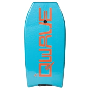 QWAVE 41" Lightweight Hard Slick Performance Bodyboard with Leash, 155-195 lbs., Turq