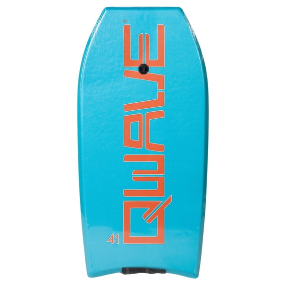 QWAVE 41" Lightweight Hard Slick Performance Bodyboard with Leash, 155-195 lbs., Turq