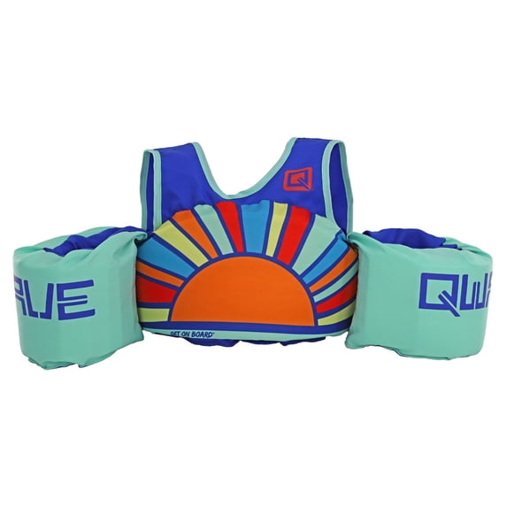 QWAVE Coast Guard Approved Child Pool Floatation Swim Vest, 33-55 lbs, Sun Surf Print