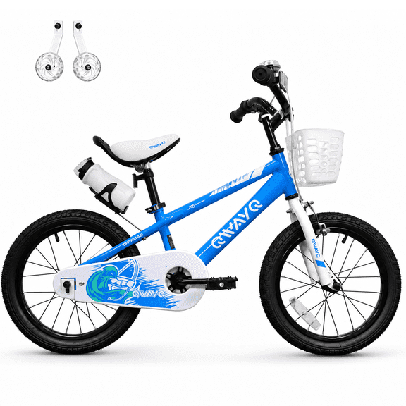 QWAYQ Kids Bike, 16" Bicycle With Training Wheel, Basket and Water Bottle Holder for Boys and Girls Aged 4-7, Blue