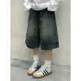 QWEEK Y2k Vintage Baggy Jorts Women Wide Leg Five Points Jeans Korean