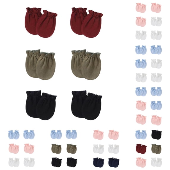 QWERTY 6 Pairs Infant Mittens Set Solid Color Soft Knit Scratch Free Gloves for Babies 0 to 6 Months Cold Weather