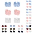 thumbnail image 1 of QWERTY 6 Pairs Mittens Set Solid Color Soft Knit Scratch Free Gloves for Babies 0 to 6 Months Cold Weather, 1 of 5
