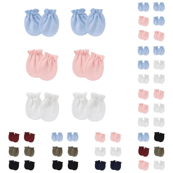 QWERTY 6 Pairs Mittens Set Solid Color Soft Knit Scratch Free Gloves for Babies 0 to 6 Months Cold Weather