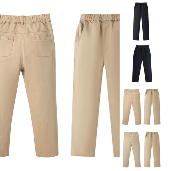 QWERTY Boys Khaki Elastic Waist Dress Pants Back to School School Uniform Stretch Trousers Size l