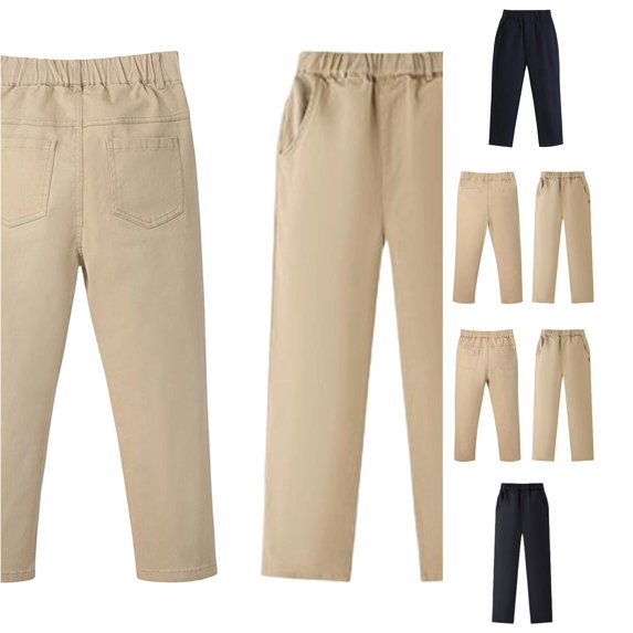 QWERTY Boys Khaki Elastic Waist Dress Pants Back to School School Uniform Stretch Trousers Size xl