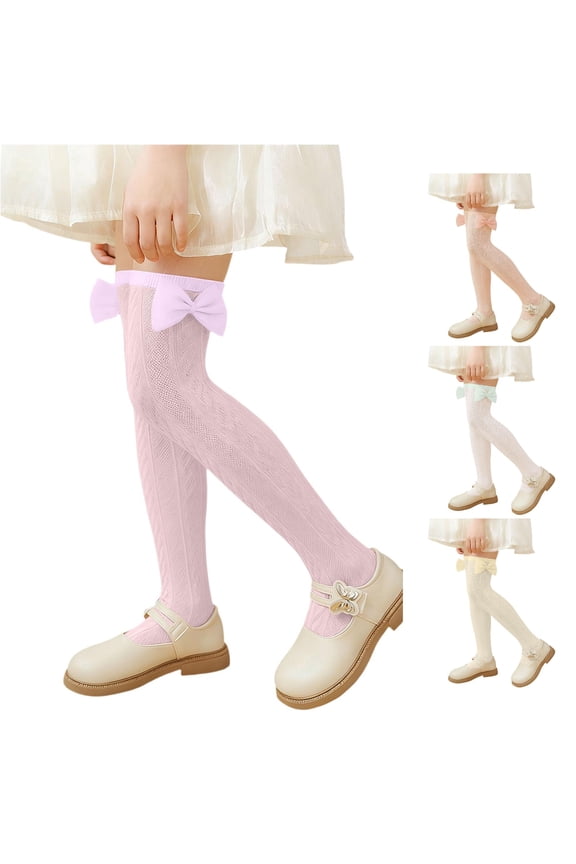Girls Knee High Ribbed Knit Socks with Bow Detail for School and Play Size One Size