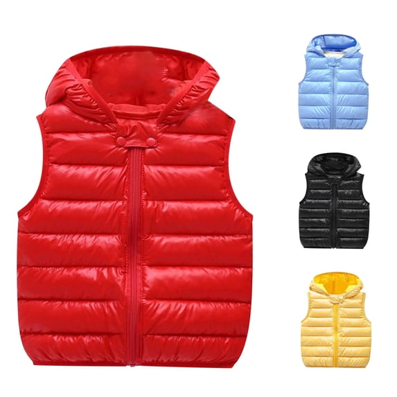 QWERTY Kids Hooded Winter Vest Solid Color Sleeveless Jacket for Toddler Boys Girls Outerwear Size 12-18 Months