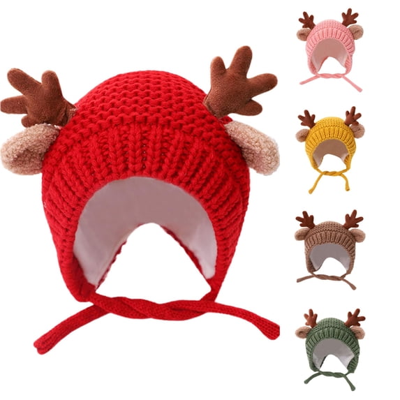 QWERTY Kids Woolen Hat Lovely Antler Knitted Cap Earmuffs for Boys Girls
