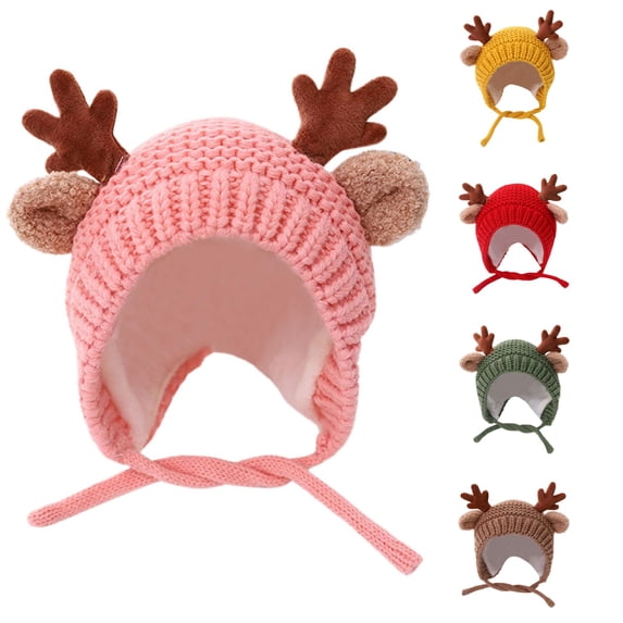 QWERTY Kids Woolen Hat Lovely Antler Knitted Cap Earmuffs for Boys Girls