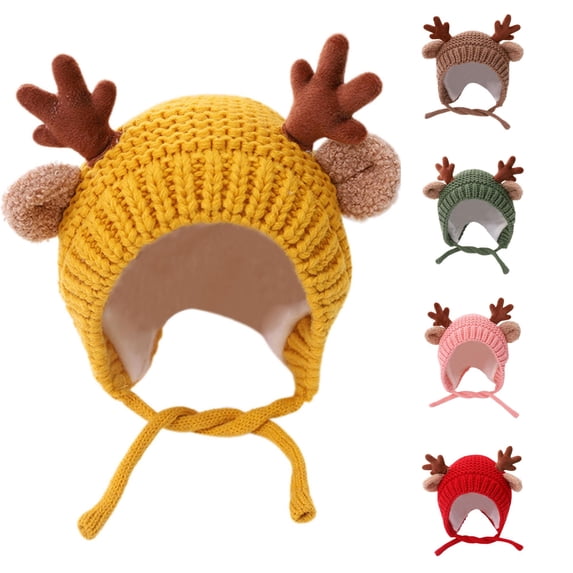 QWERTY Kids Woolen Hat Lovely Antler Knitted Cap Earmuffs for Boys Girls