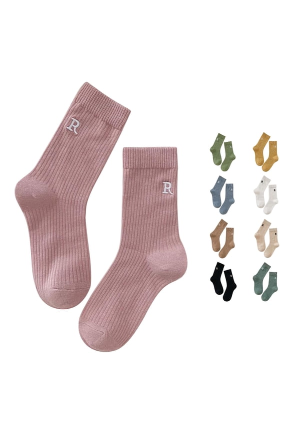 Ladies Letter R Embroidered Socks Candy Color Long Pile Design