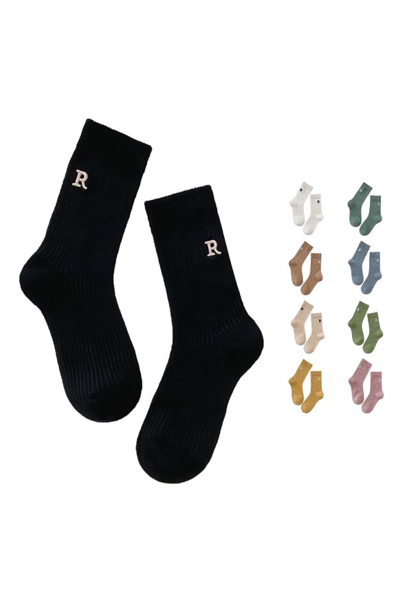 Ladies Letter R Embroidered Socks Candy Color Long Pile Design
