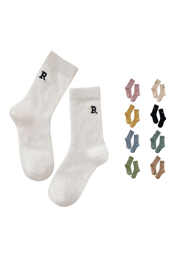Ladies Letter R Embroidered Socks Candy Color Long Pile Design