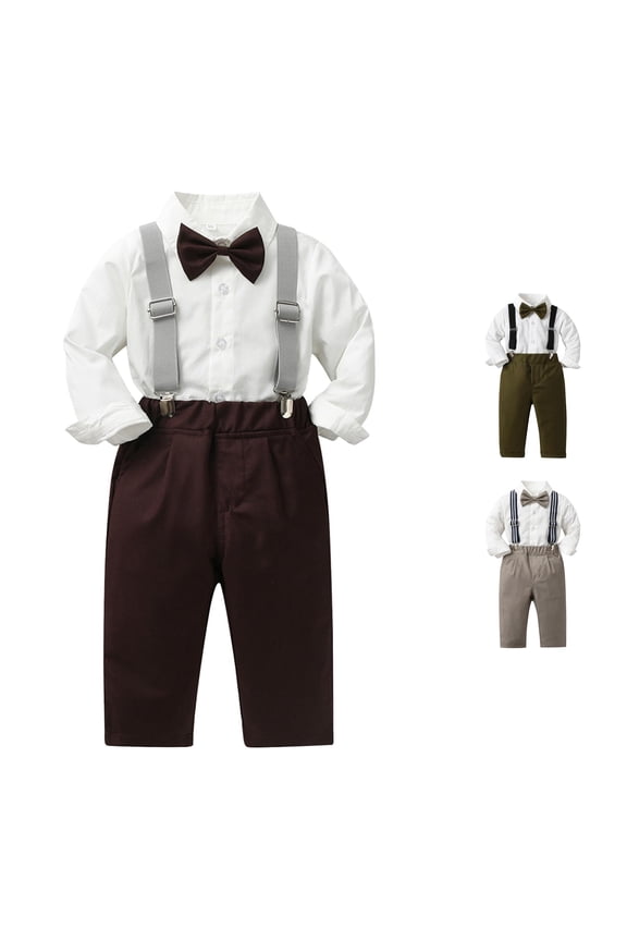 Toddler Boys Long Sleeve Shirt Pants Set with Tie Back to School Picture Day Formal Outfit Size 2-3 Years