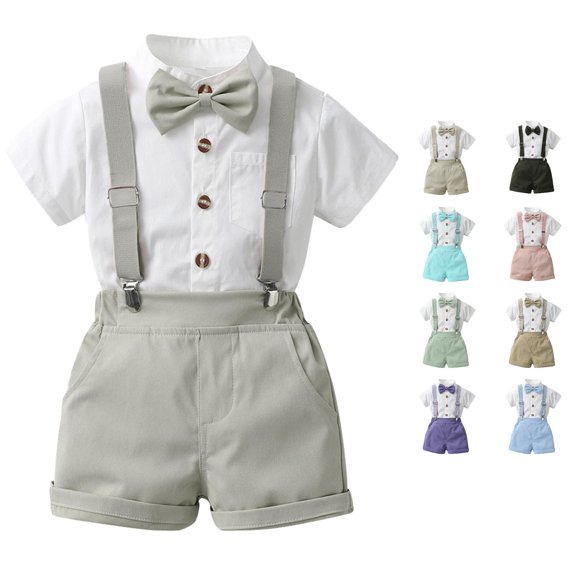 QWERTY Toddler Boys Short Sleeve Solid T Shirt Suspenders Shorts Set Back to School Gentleman Casual Outfit Size 5-6 Years