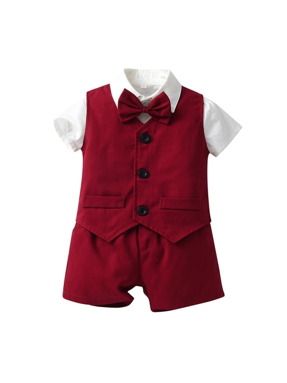 Toddler Boys Short Sleeve T Shirt Vest Coat Shorts Set Back to School Gentleman Casual Outfit Size 4-5 Years
