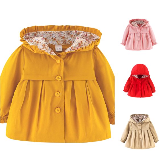 QWERTY Toddler Girls Casual Hooded Windbreaker Jacket Lightweight Outerwear Spring Rain Gear Size 12-18 Months
