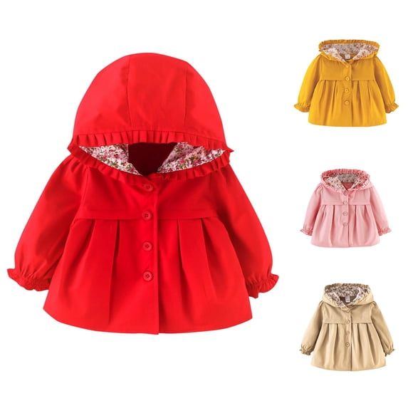 QWERTY Toddler Girls Casual Hooded Windbreaker Jacket Lightweight Outerwear Spring Rain Gear Size 2-3 Years