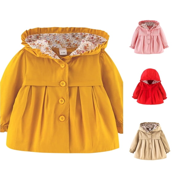 QWERTY Toddler Girls Casual Hooded Windbreaker Jacket Lightweight Outerwear Spring Rain Gear Size 3-6 Months