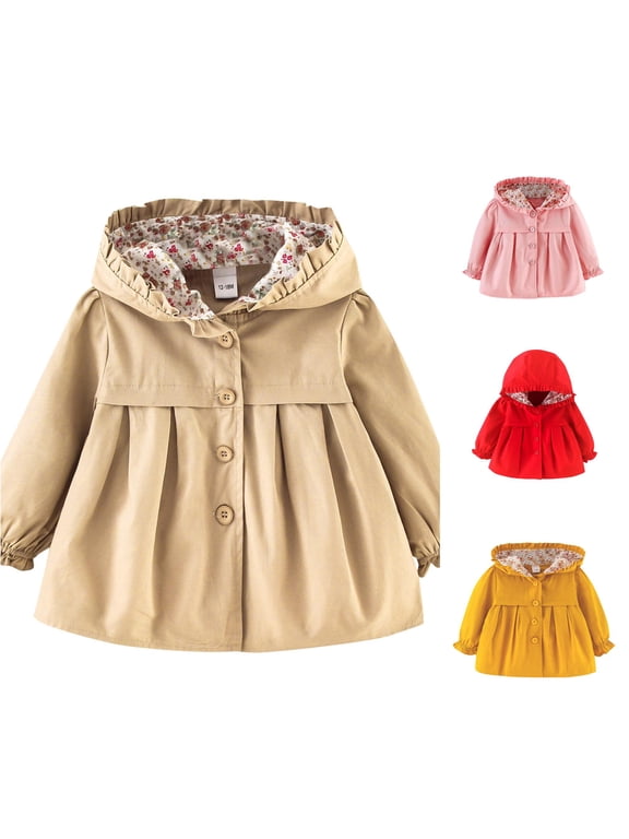 Toddler Girls Casual Hooded Windbreaker Jacket Lightweight Outerwear Spring Rain Gear Size 6-9 Months