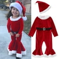 thumbnail image 1 of QWERTY Toddler Girls Christmas Romper with Bell Bottoms Flare Jumpsuit and Hat Set Size 2-3 Years, 1 of 8