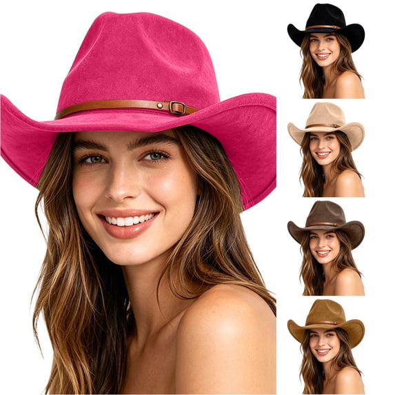 QWERTY Western Cowboy Hat with Finish Couples Style Fedora Hat for Men Women