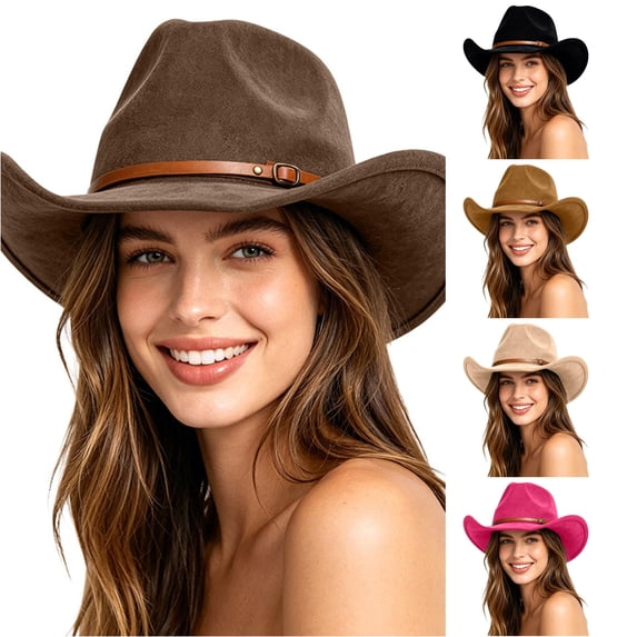 QWERTY Western Cowboy Hat with Finish Couples Style Fedora Hat for Men Women