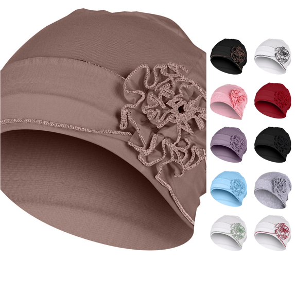 QWERTY Women Mercerized Cotton Hat Plate Flower Bottom Headband Side Flower