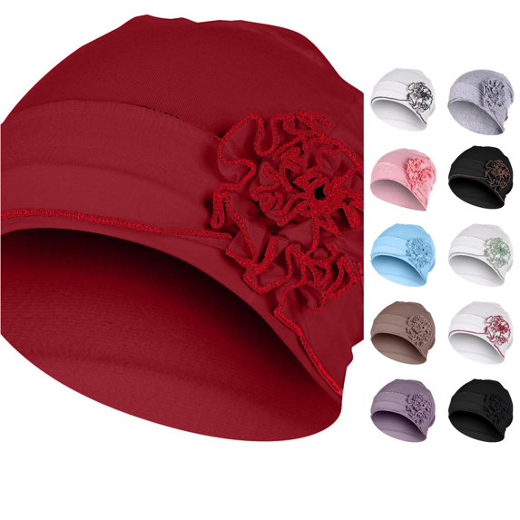 QWERTY Women Mercerized Cotton Hat Plate Flower Bottom Headband Side Flower